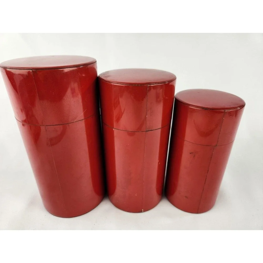 Vintage‎ Metal Nesting Canisters Set 3 Japanese Tole Tea Japan Red Hand Painted